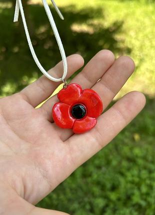 Подвеска мак из полимерной глины