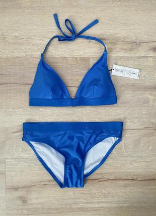 Купальник calvin klein раздельный верх тренг плавки бикини синий с шиммером с логотипом