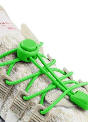 Шнурки для кроссовок зеленые с фиксатором. эластичные шнурки резиновые для обуви 1 пара5 фото