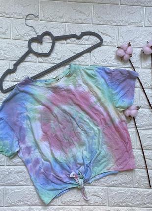 Укороченная яркая оверсайз топ на лето футболочка на девочку 12-13 лет