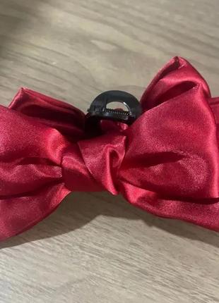 Краб для волос красный, атласный бант 🎀