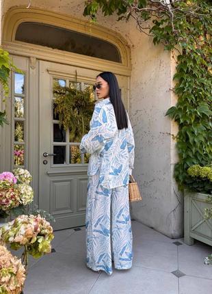 Костюм тройка в принт топ рубашка и штаны брюки штапель
