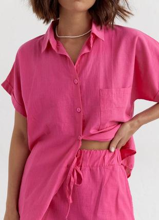 Жіночий літній костюм шорти та сорочка no.77 fashion — рожевий колір, s (є розміри)4 фото