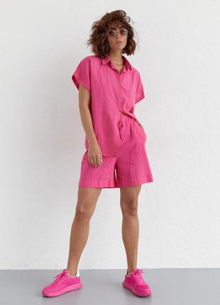 Жіночий літній костюм шорти та сорочка no.77 fashion — рожевий колір, s (є розміри)1 фото