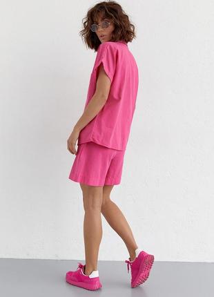 Жіночий літній костюм шорти та сорочка no.77 fashion — рожевий колір, s (є розміри)2 фото