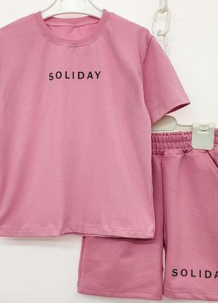 Костюм летний для девочки "soliday", футболка и шорты, фуликра+двухнитка, от 98-104 см до 152-158 см