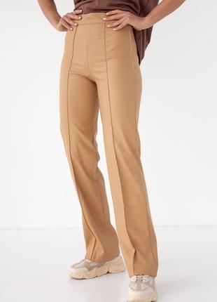 Штани з екошкіри класичного фасону top20ty — світло-коричневий колір, s (є розміри)6 фото