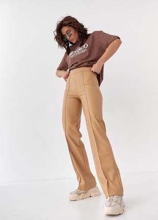 Штани з екошкіри класичного фасону top20ty — світло-коричневий колір, s (є розміри)5 фото