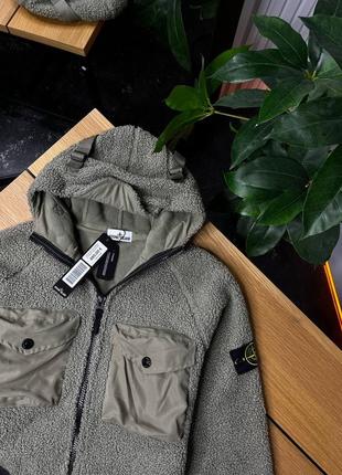 Stone island hooded fleece jacket aligator green