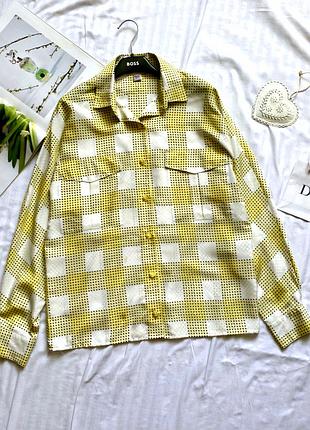 Tru blouse лёгкая блуза рубашка премиум класса  желто-белая в клетку размер м