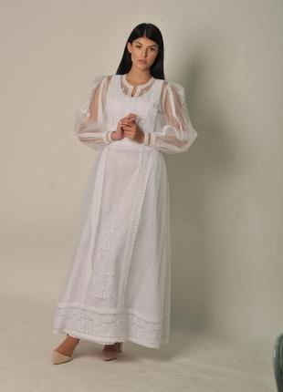 Вышитое женское платье "облачко" белое8 фото