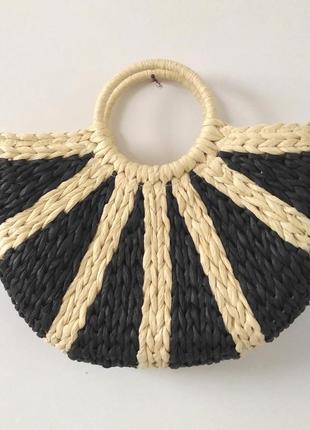 Жіноча літня солом'яна сумка кошик з підкладкою та круглими ручками comby чорна