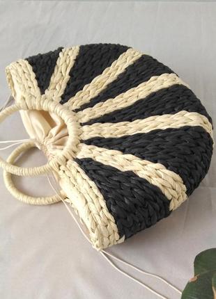 Жіноча літня солом'яна сумка кошик з підкладкою та круглими ручками comby чорна