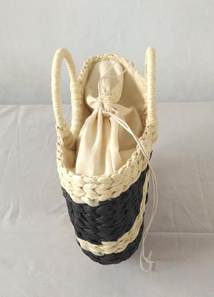 Жіноча літня солом'яна сумка кошик з підкладкою та круглими ручками comby чорна