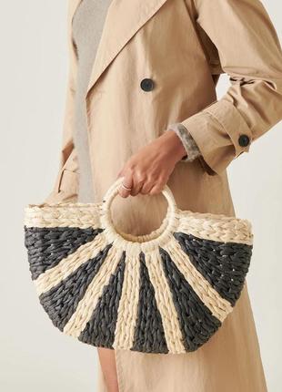 Жіноча літня солом'яна сумка кошик з підкладкою та круглими ручками comby чорна
