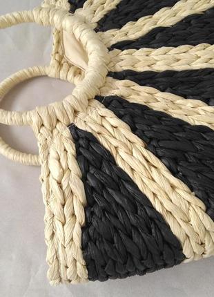 Жіноча літня солом'яна сумка кошик з підкладкою та круглими ручками comby чорна