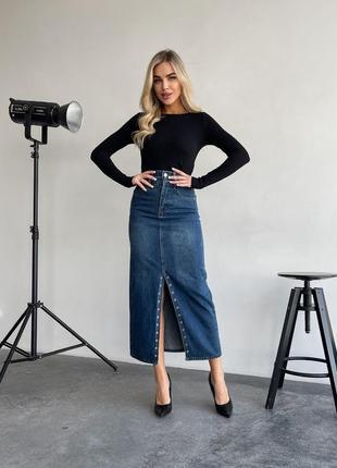 Юбка джинсовая длинная темно синяя