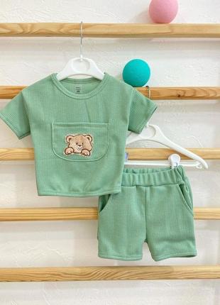 Ясельный летний костюм для мальчика футболка + шорты bear, кулир, 68 см, 74 см, 80 см, 86 см
