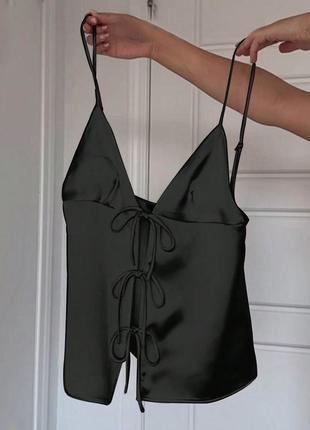 Корсетний топ zara, шовковий топ, чорний топік зара, чорний топ в білизняному стилі2 фото