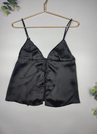 Корсетний топ zara, шовковий топ, чорний топік зара, чорний топ в білизняному стилі5 фото