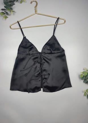 Корсетний топ zara, шовковий топ, чорний топік зара, чорний топ в білизняному стилі4 фото