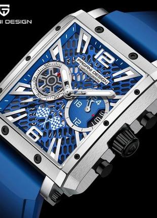 Кварцевые часы pagani design pd-1725 silver-blue, мужские, квадратные, кварцевый механизм, d c2 фото