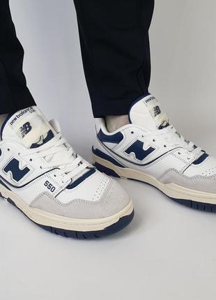 Кроссовки репл. мужские темно синие с белым new balance 550 white navi. весенние кроссовки репл. белые нью8 фото