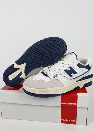 Кроссовки репл. мужские темно синие с белым new balance 550 white navi. весенние кроссовки репл. белые нью6 фото