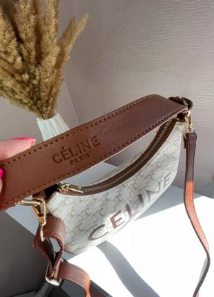 Сумка жіноча  celine ava bag в triomphe canvas and calfskin tan beige селін бежева 0735 фото