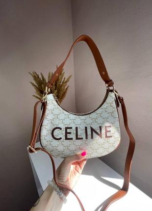 Сумка жіноча  celine ava bag в triomphe canvas and calfskin tan beige селін бежева 0731 фото