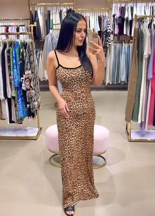 Женский леопардовый сарафан макси