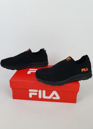 Мокасины мужские летние черные с оранжевым fila mind zero black orange. мужские кроссовки репл. летние черные2 фото