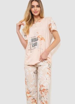 Жіноча піжама з принтом, колір персиковий, 219r115