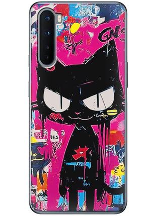 Чехол силиконовый с картинкой на oneplus nord (иллюстрация котик в стиле граффити)