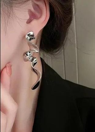Крупные серебристые извивистые серьги, 4718