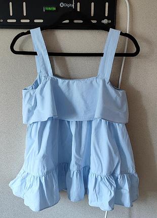 Бавовняний голубий топ на бретелях zara3 фото