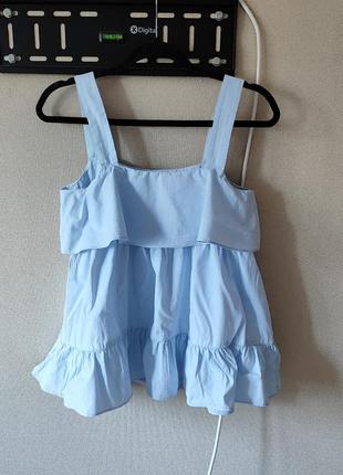 Бавовняний голубий топ на бретелях zara4 фото