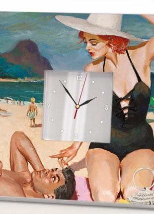 Часы картина "лето море пляж" оригинальное украшение для спальни и интерьера квартиры дома, офиса