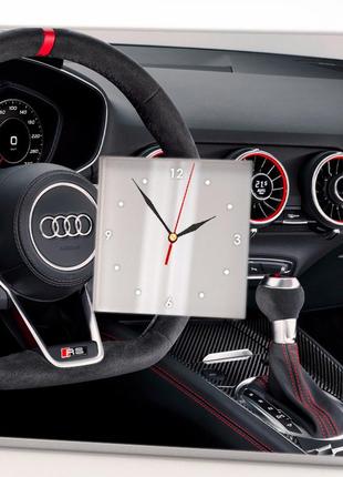 Часы с фотопечатью руля авто "audi. ауди" для водителей и автолюбителей, для гаража