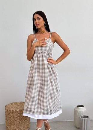 Стильный бежевый летний сарафан