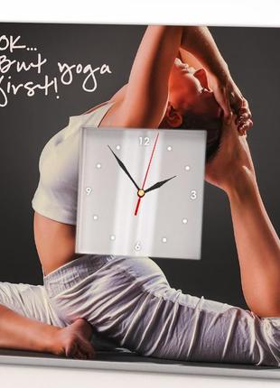Часы мотивационные дизайнерские "йога. ok... but yoga first!" украшение студии, комнаты, спальни
