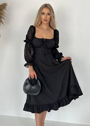 Шикарное черное длинное платье софт