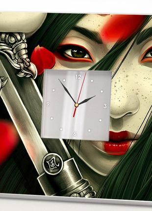 Креативний годинник "дівчина гейша самурай" стильний дизайнерський декор подарунок для спальні та інтер'єру