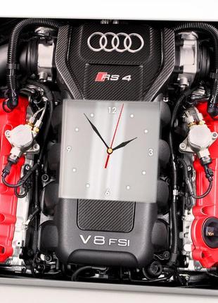 Часы на автомобильную тематику "двигатель audi rs" для водителей и автолюбителей, для гаража