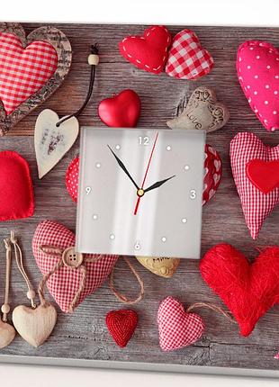 Дизайнерские часы "плюшевые сердечки" 14 февраля. день валентина. любовь подарок для девушки, мамы, бабушки