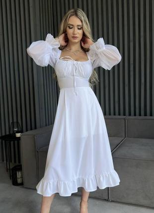 Шикарное белое длинное платье софт