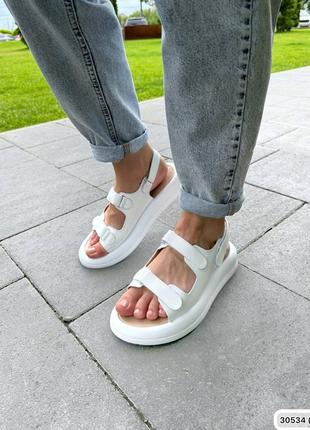 🔥сандалии белая кожа на липучках.