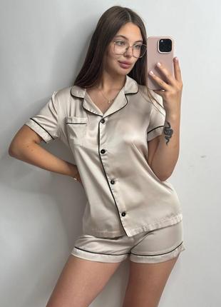 Пижама двойка (рубашка с коротким рукавом + шорты) из нежного шелка армани 😍