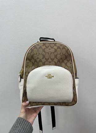 Рюкзак coach large court backpack in signature canvas in beige/white premium 1:1 найвища якість