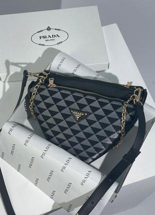 Сумка prada embroidered triangle silver